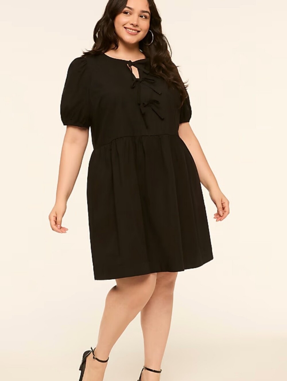 NWT Lane Bryant Poplin Puff Sleeve Black Bow Cocktail Dress 100% Cotton Sz 18/20